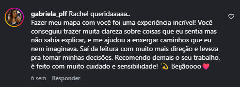 Print do depoimento de Gabriela sobre a consulta